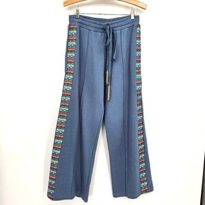 Aratta Vintage Blue Embellished French Terry Colonel Drawstring Boho Pants Small